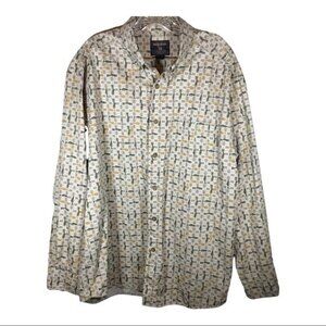 Woolrich men’s fish print long sleeve button front shirt size XL stonefish